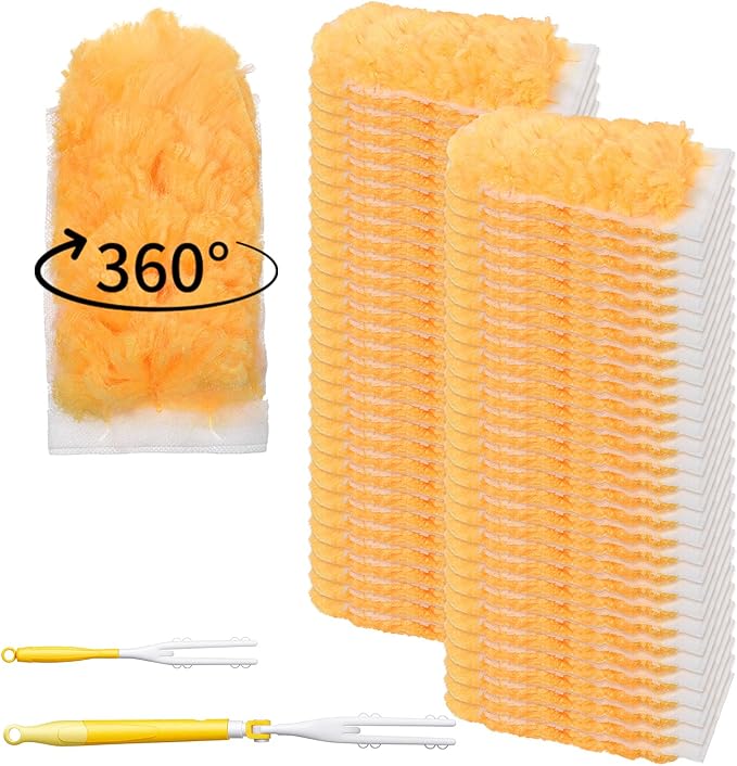 360° Duster Refills Compatible with Swifer Dusters, 60 Count + 2 Size Handle, Disposable Duster Refills for Cleaning Home, Office, Corners, Blinds, Furniture, Cars and More