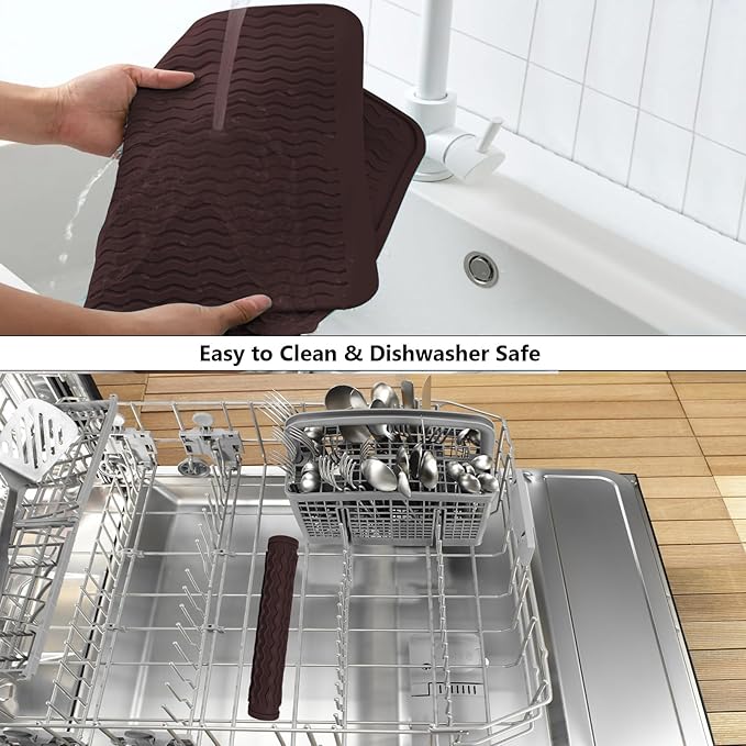ZLR Silicone Dish Drying Mat 12" x 12" Square - Small Heat Resistant Trivet & Countertop Protector for Air Fryer, Coffee Maker - Waterproof Kitchen Drain Pad for Cups, Fruit (Coffee)