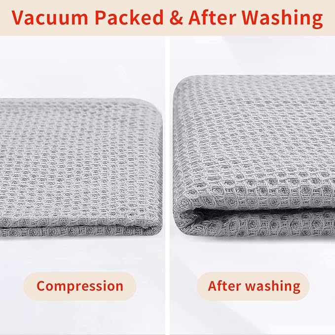 Homaxy 100% Cotton Waffle Weave Kitchen Towels, 3-Pack Ultra Soft Absorbent Dish Towels, Quick Drying Cleaning Towels, 13 x 28 Inches, Light Gray