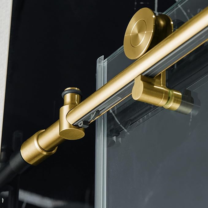 Woodbridge Frameless Sliding Shower Doors with Soft Close System, 57.5-60" Width x 76" Height with 3/8"(10mm) Clear Tempered Glass in Brushed Gold Finish, BSDC6076-BG