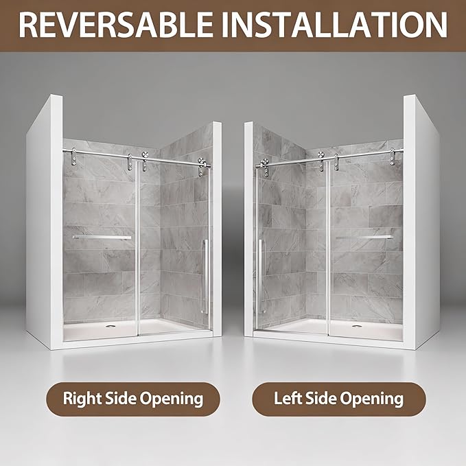 56-60" W x 75" H Frameless Shower Door, Sliding Shower Glass Door with 5/16"(8mm) Tempered Glass, Shower Doors for Walk in Shower with Explosion-Proof Film, Easy to Clean, Bruhed Nickel