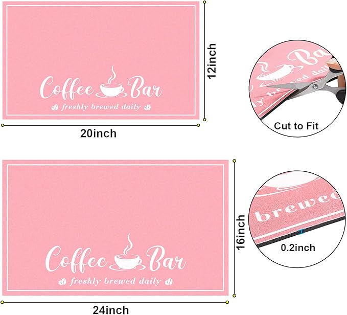 Absorbent Coffee Mat, Fashion Dish Drying Mat for Kitchen Counter Coffee Bar Accessories Espresso Machine Dish Rack 16" x 24" Pink