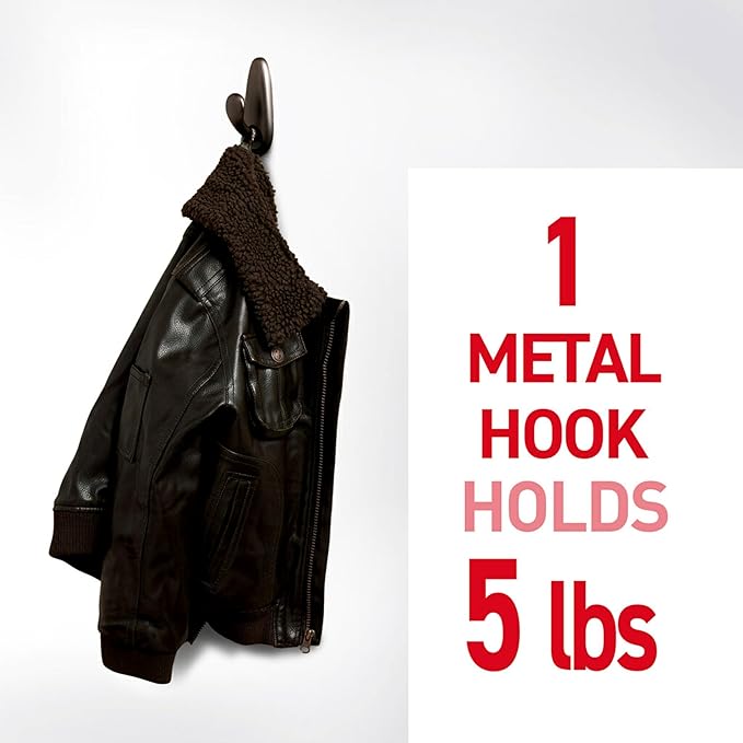 Command 5 lb Large Oil Rubbed Bronze Metal Hooks, 2 Coat Hooks and 4 Strips, Damage-Free Hanging with Adhesive, Forever Classic Great for Hanging Home and Room Decor