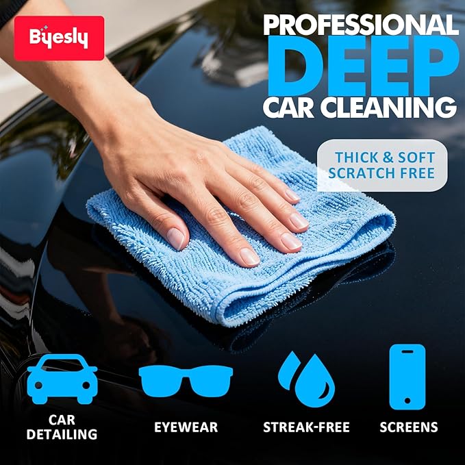 24-Pack Microfiber Cleaning Cloth, 11.5x11.5 Microfiber Towels for Cars, Dishes & House, for Detailers, Chefs & Efficient Home | Scratch-Free, Lint-Free, Ultra Absorbent(Blue/Green/Grey)