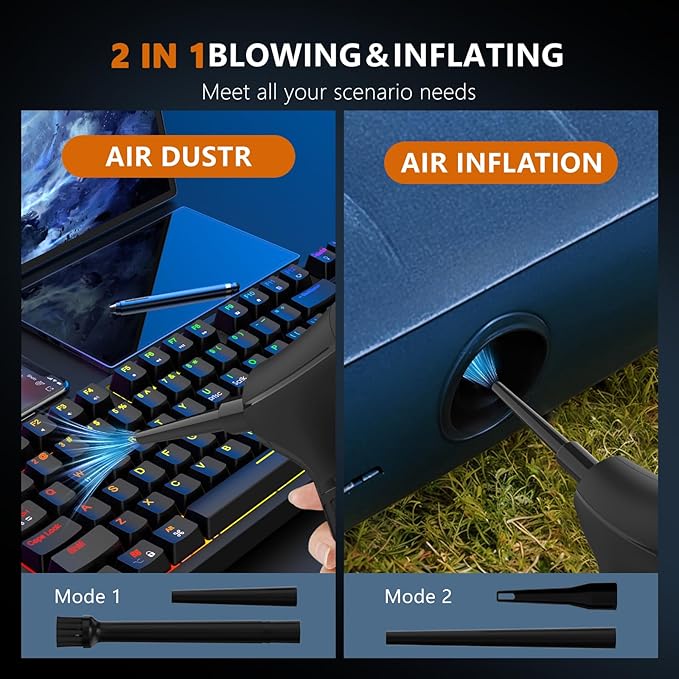 Keway Electric Compressed Air Duster - High-Power Rechargeable Cordless PC Duster with 3 Adjustable Speed Settings, Air Blower for PC Cleaning, Keyboard Duster Spray Air Can Replacement
