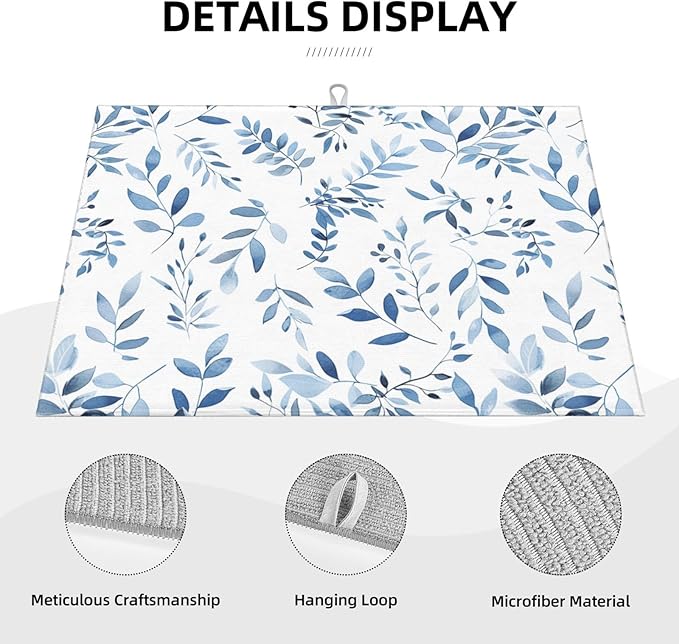 Blue Flower Dish Drying Mat For Kitchen Counter Absorbent Large Kitchen Fast Dry Pad Reusable Washable Protector Rack Large Mat 18 X 24