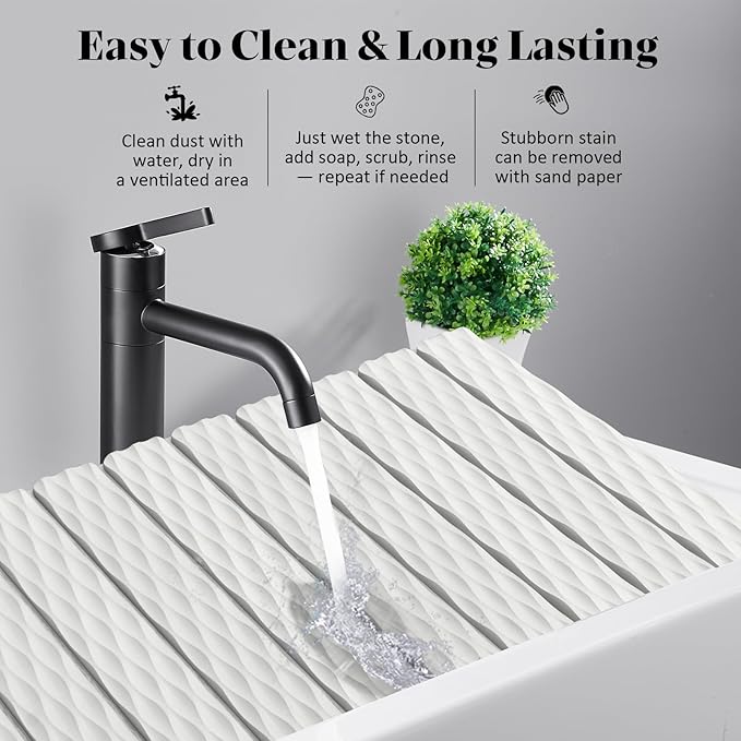 Stone Dish Drying Mat for Kitchen Counter, 24"(L)×16" (W) Large Foldable Absorbent Diatomaceous Earth Dish Drying Mat, Kitchen Counter Mats for Dishes Bottles Cups, Match Any Countertop - Wave Pattern