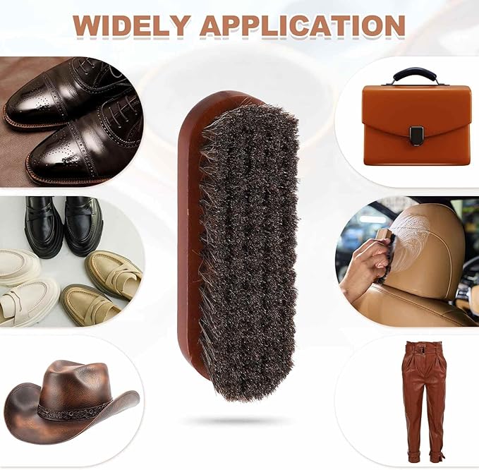 HARFINGTON Shoe Cleaning Brush 5"x2" Beech Wood Horsehair Boot Polish Brushes for Leather Shoes Boots Cloth, Brown Bronze