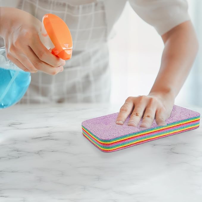 Eurow Super Absorbent 12-Layer Microfiber Sponge Block, Tearable for Multiple Uses, Cleans Kitchen, Bathroom & More, Durable, Reusable, Soft When Wet, Multi-Color Rainbow Design for Easy Cleaning