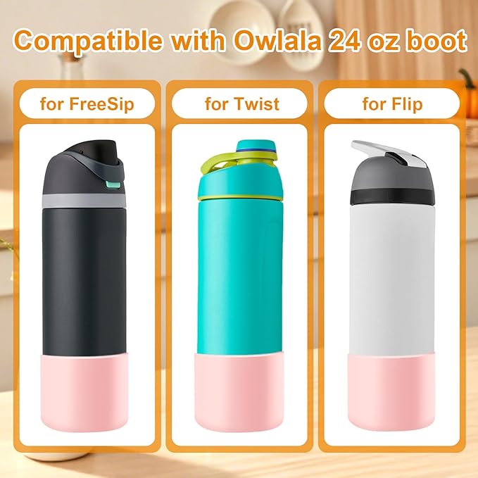 ( 2pcs)Silicone Water Bottle Boot and Bottle Drying Rack Compatible with Owala 24oz,Bottom Bumper Protector/Anti-Slip/Prevent scratches/Drying Rack Saves Space/Compatible with FreeSip Bottles,Pink