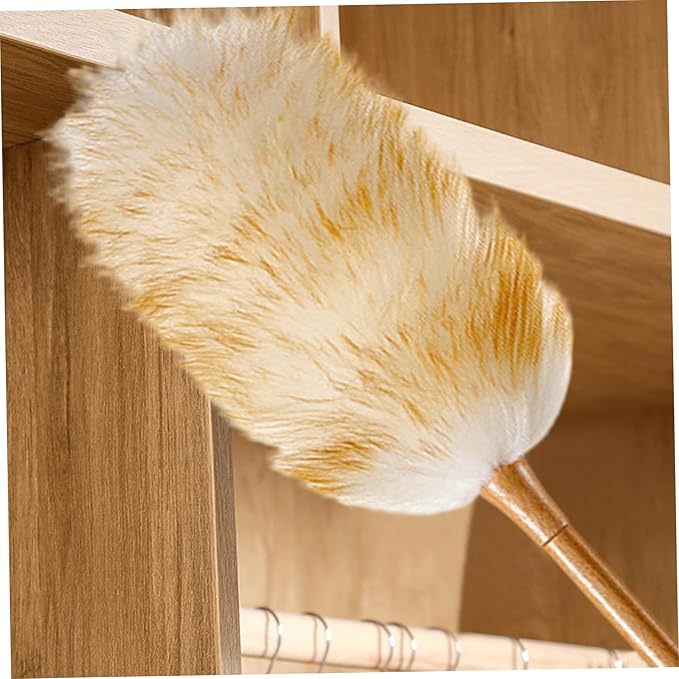 NIDONE Dusters for Cleaning 20in Static Fluffy Lambswool Duster with Wood Handle Bendable Washable Cleaning Tools for Ceiling Fan, Window, Computer, Shelves