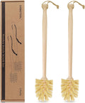 2-Pack Natural Wooden Bottle Brush with Sisal Bristles, Long Handle Bottle Brush Cleaner for Wide Mouth Jars, Water Bottles, Cups, Glasses, Baby Bottles (Non-Scratch)