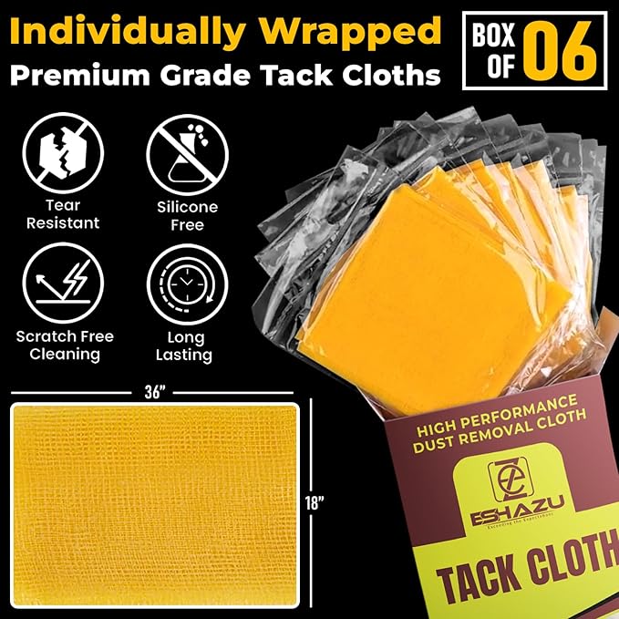 Eshazu Premium Tack Cloth Pack of 06 – Professional Grade Dust and Particle Remover for Woodworking and Painting – Tack Rags for Surface Cleaning – Silicone & Wax Free, Anti-Static
