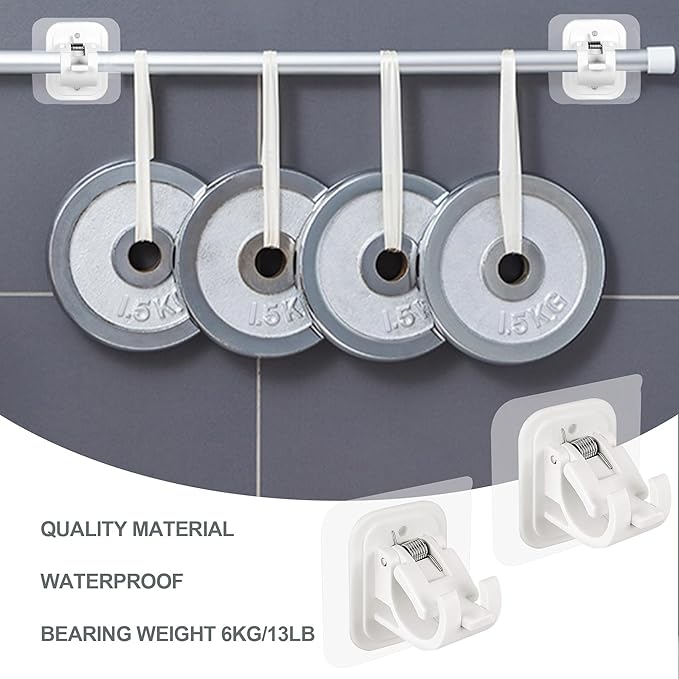 14PCS No Drill Curtain Rod Brackets No Drilling Self Adhesive Curtain Rod Holder Hooks Nail Free Adjustable Curtain Rod Hooks Curtain Hangers for Bathroom Kitchen Home Bathroom and Hotel (White)