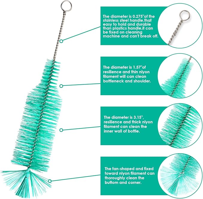 Bottle Brush, Ideal for Cleaning Narrow Neck Swing Top Glass Bottles, Wine Bottles, Beer Bottles, Soda Bottles, Spray Bottles, Kombucha Bottles