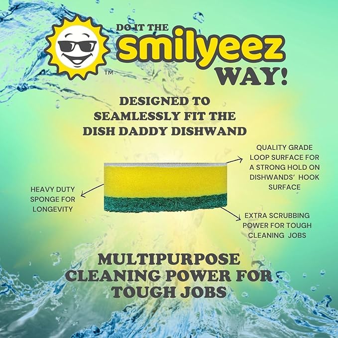 Smilyeez Green Heavy Duty Scrubbing Sponge Refill for use with The Dish Daddy (Reg. TM) Dishwand (10 Pack) Refill Head
