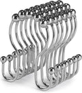 Goowin Shower Curtain Hooks, 12 Pcs Shower Curtain Rings, Stainless Steel Shower Curtain Hangers, Double Hook Shower Curtain Hooks, Smooth Sliding Anti-Drop Shower Rings for Curtain (Chrome)