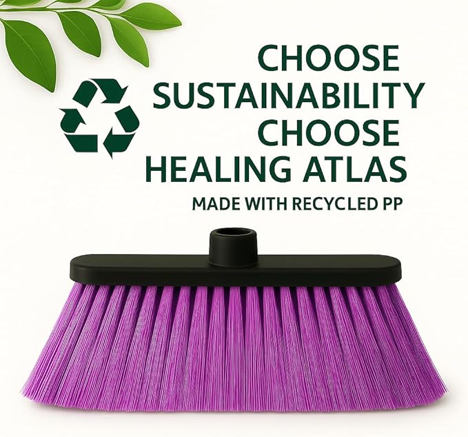 ALMA Deep Purple 14" Soft Flagged Broom Head – Indoor Sweep – Universal 7/8" Thread – Eco-Friendly Recycled PP (Purple, ALMA)