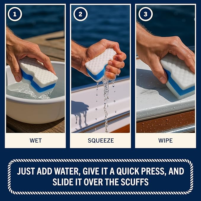 RainierSupplyCo Boat Scuff Eraser - Magic Boat Erasers for Cleaning Seats, Hulls, & Interiors - Non-Toxic & Safe for Vinyl, Leather & Fiberglass Surfaces - Ideal for Pontoon and Marine Cleaning Kits