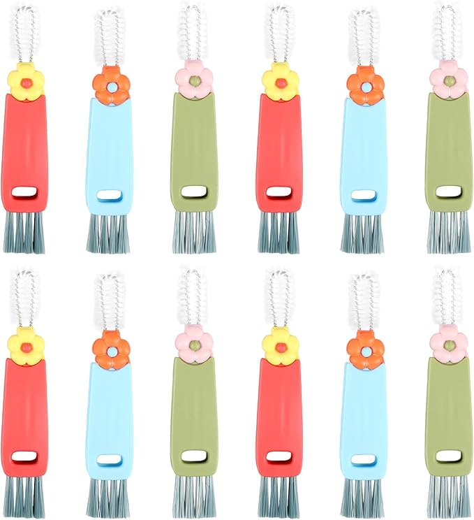 12 Pack 3 in 1 Cup Lid Cleaning Brush, 180° Rotatable Bottle Brush Gap Cleaner, Multifunctional Hangable Crevice Cleaning Brush for Baby Bottle, Water Bottle, Tumbler & Kitchen Mugs
