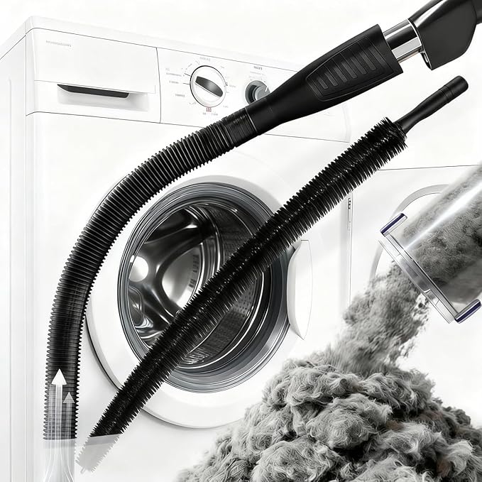 2026 Upgraded Dryer Vent Cleaning Kit for Vacuum, Universal Dryer Lint Vacuum Attachment with Long Flexible Hose & Brush, Dryer Lint Vac Attachment for Quick Lint Removal, for Vacuum Cleaners (Black)