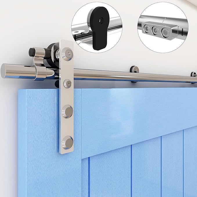 CCJH 12FT Stainless Sliding Barn Door Hardware Kit Heavy Duty for Single Wooden Door (Flat Shape Hanger)