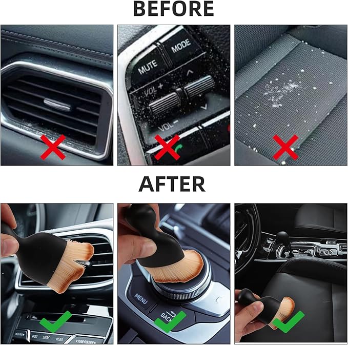 2 PCS Woobrooch Car Interior Dust Sweeping Soft Brush, Woobrooch Zabernim Car Detailing Brush,Scratch Free Curved Brushes with Case for Cleaning Engine Compartment, Dashboard, Electronics