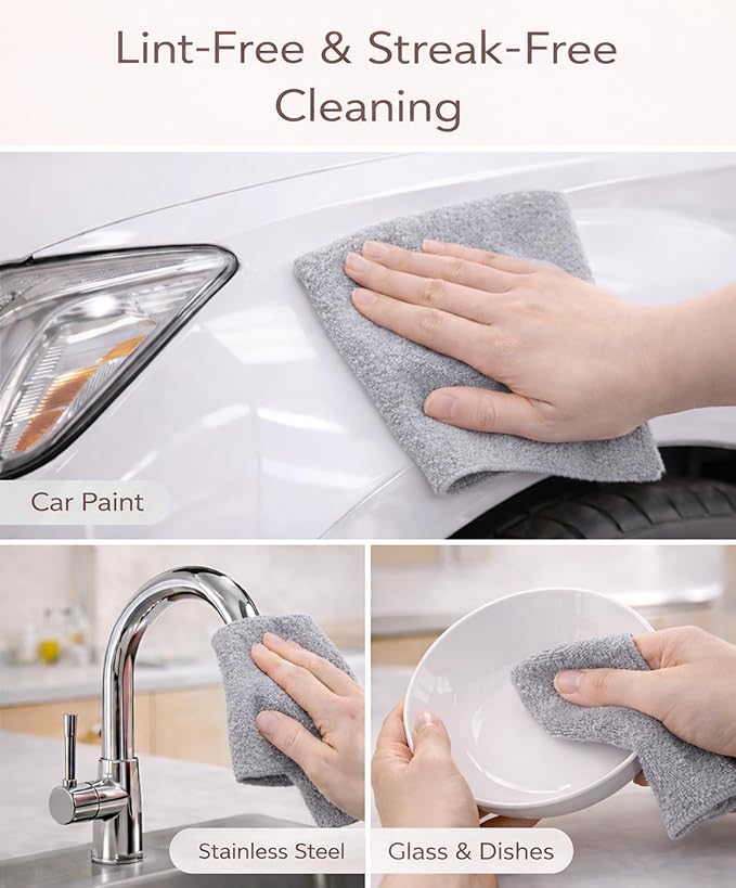 Microfiber Cleaning Cloth Roll - 100 Pack Tear Away Microfiber Paper Towels, Reusable, Washable, Scratch-Free, Kitchen Towels for Car, Home, Kitchen, Glass, Dishes(Cloud Gray)
