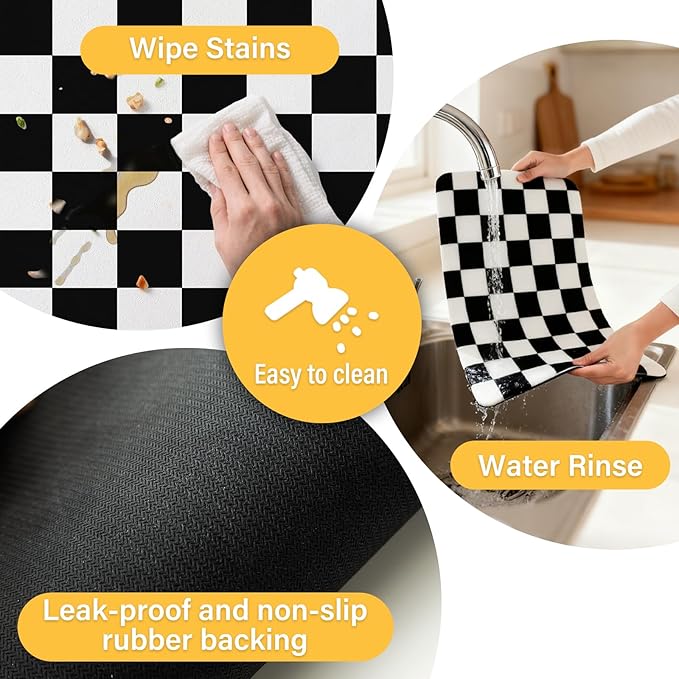 Checkered Dish Drying Mat 24" x 16" for Kitchen Counter Coffee Mat Bar Accessories,Fit Uder Pot, Dish Rack,Hide Stain,Absorbent Easy Clean