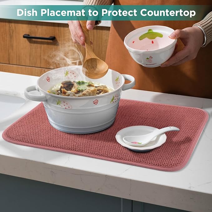 Microfiber Dish Drying Mat, Super Absorbent Kitchen Dish Drying Pad, Reversible for Countertop, 12*16 inch Red