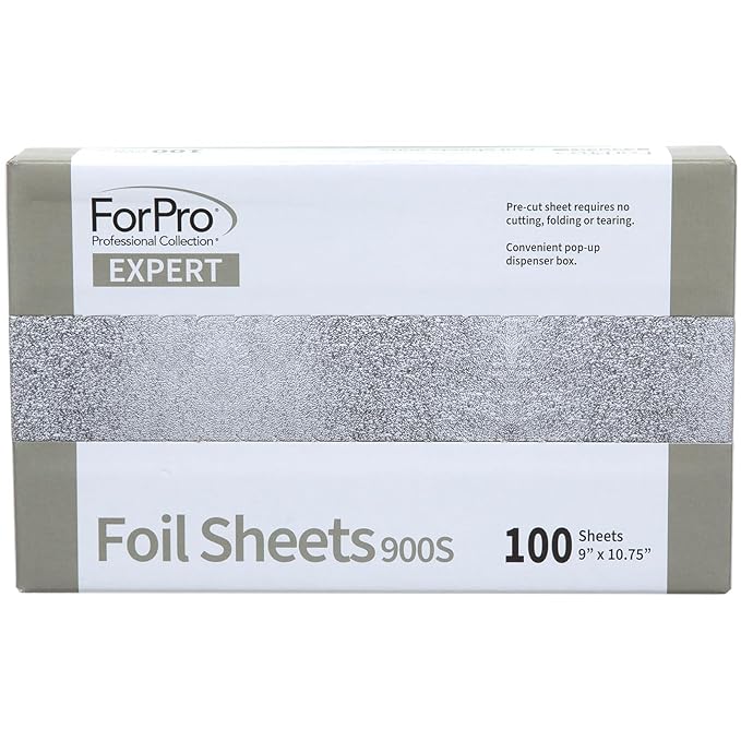 ForPro Expert Embossed Foil Sheets 900S, Aluminum Hair Foils for Color Application and Highlighting Services, Food Safe, Pop-Up Dispenser, 9” W x 10.75” L, 100-Count