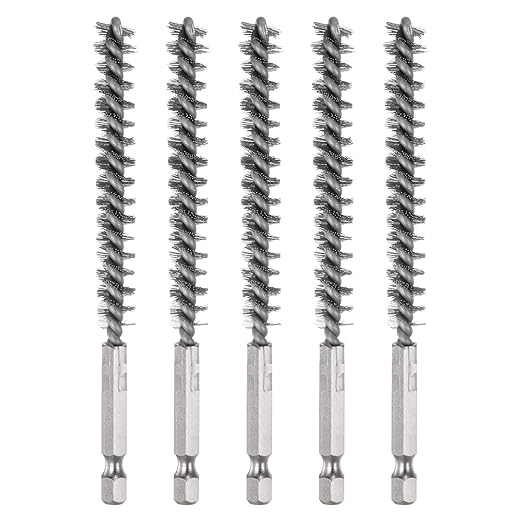 HARFINGTON 5Pcs Bore Brush Stainless Steel 9mm Dia Cleaning Twisted Wire Brush Tube Pipe Cleaner with Handle 1/4 Inch Hex Shank for Tubes, Ports, Bearings