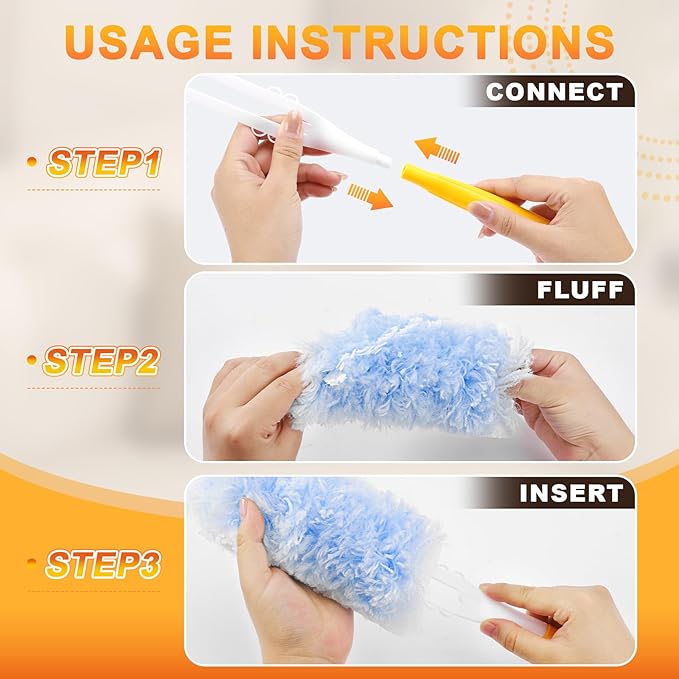 30-Pack Heavy Duty Duster Refills Compatible with Swiffer, 3FT Extendable Handle, 5X Multi-Surface Microfiber Duster for Home, Fans, Blinds, Vents & Car Cleaning