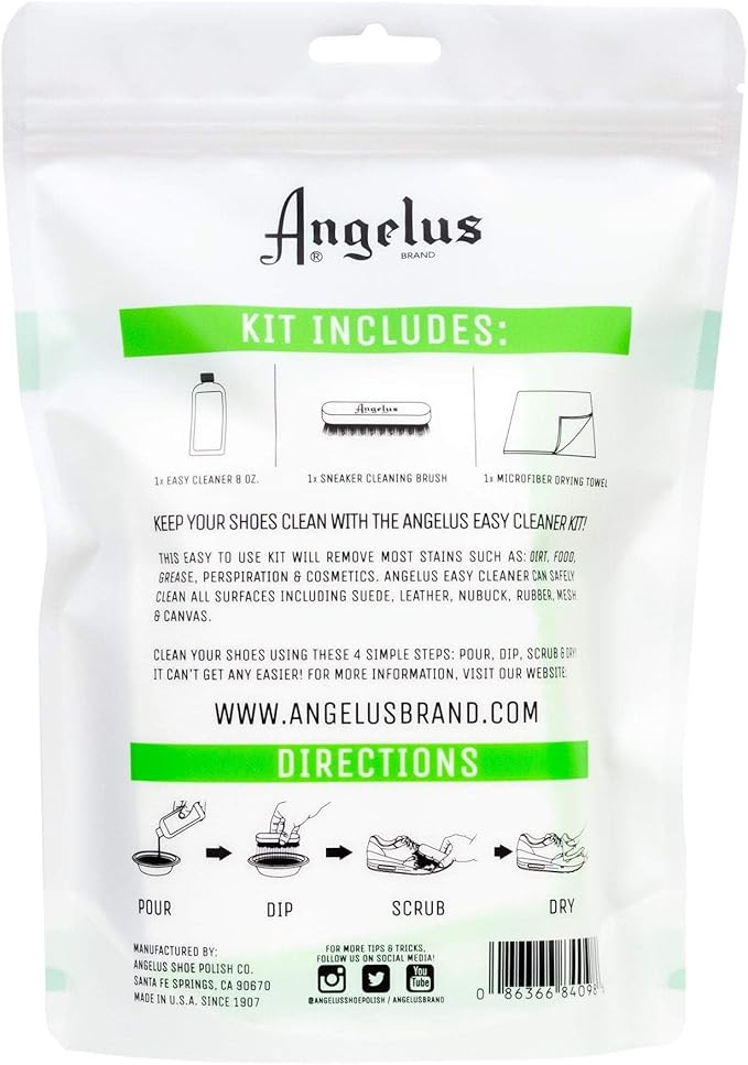 Angelus Shoe Cleaner Kit, 8.6 Oz, Brush, Towel - Professional Sneakers, Leather, Nubuck, Suede Shoe Cleaner Kit - Safe on All Fabrics, Gentle Yet Powerful Сleaning Formula - Made in USA