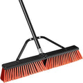 JEHONN 24” Wide Push Broom Outdoor Heavy Duty with 63 inches Long Handle, Stiff Bristle Commercial Industrial Brush for Garage Warehouse Shop Garden Patio Deck Yard Street (Red)