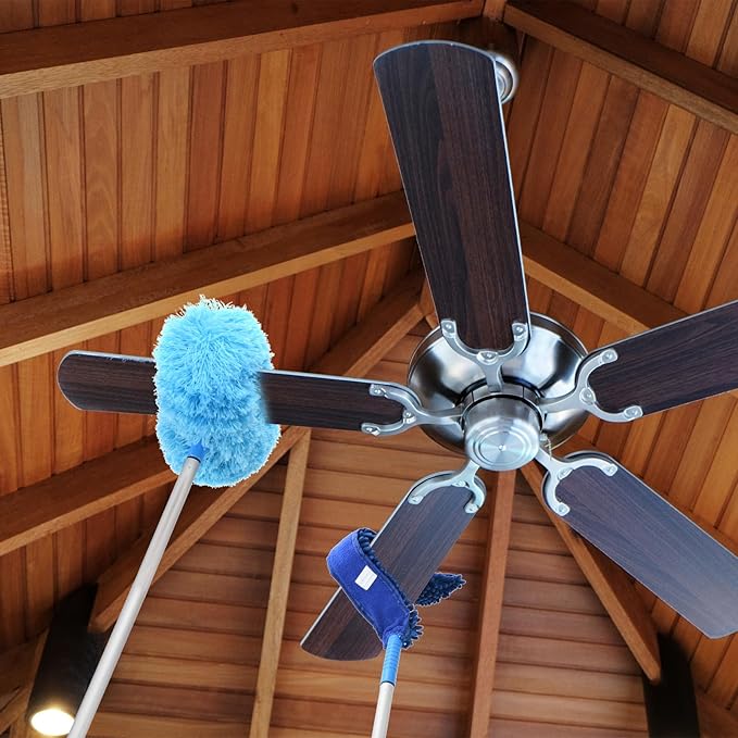 PATIKIL Ceiling Fan Cleaner Duster, 12.9" to 59", 2 in 1 Microfiber Duster Extendable Handle Fan Blade Cleaning Tool Removable Washable for Furniture Blind, Blue