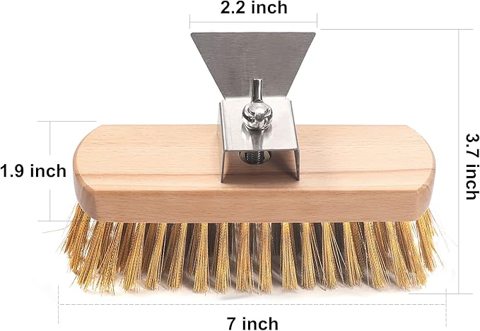 Pizza Oven Brush 7 Inch Brass Bristles Replacement Brush Head and Scraper