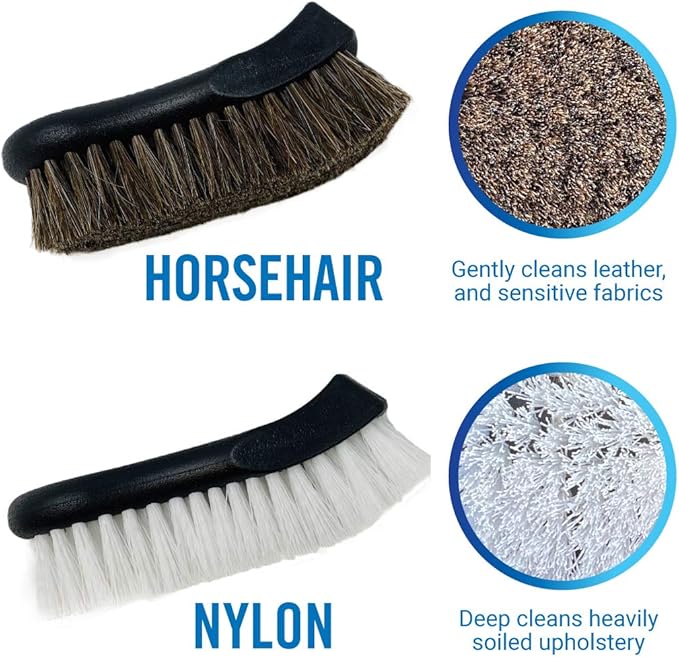 Upholstery Brush Set, Carpet and Car Cleaning Brushes, Horsehair Detailing Brush for Upholstery Cleaner, Leather, Interior, Boat, Couch, and Sofa Cleaning