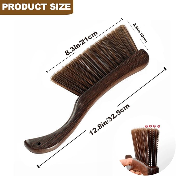 Hand Broom Soft Bristles Duster with Solid Wood Handle Quick Dusting Brush for Sofa Bed Furniture Musical Instruments (Chicken Wing Wood)