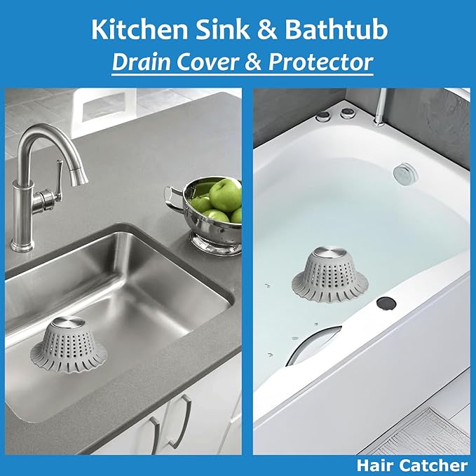Hair Catcher Shower Drain,Bathtub Drain Hair Catcher, Covering Bathroom Sink Drain Strainer, Bathtub Protector for Pop-Up & Flat Bath Tub Drain Stoppers,Hair Trap for Shower Drain Effectively (Grey)