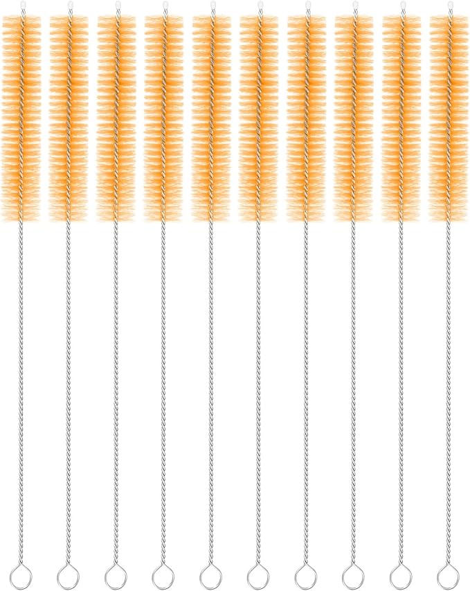 uxcell 10Pcs Drinking Straw Cleaning Brushes, 10" x 5/8" Nylon Bristles Long Straw Brush Pipe Cleaner for Washing Straws Pot Spout, Sippy Cup, Bottle and Tube (Yellow)