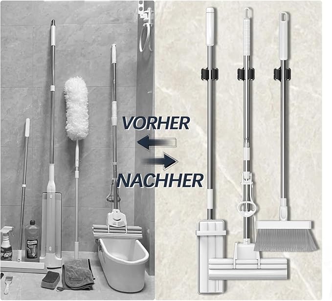 Mop and Broom Holder Big Size Hanging 1KG Extra, 8 Pack, Wall Mount for Organizing Mop Broom in Garden, Laundry Room, Cleaning, Bathroom, Kitchen, Garage (Black)