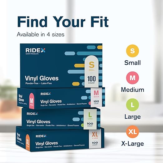 Ridex Disposable Gloves Latex-Free Clear Vinyl Gloves [100-Count] Powder-Free All-Purpose Gloves, Dispenser Box Gloves 100 Pieces - Size Small Glove Medical