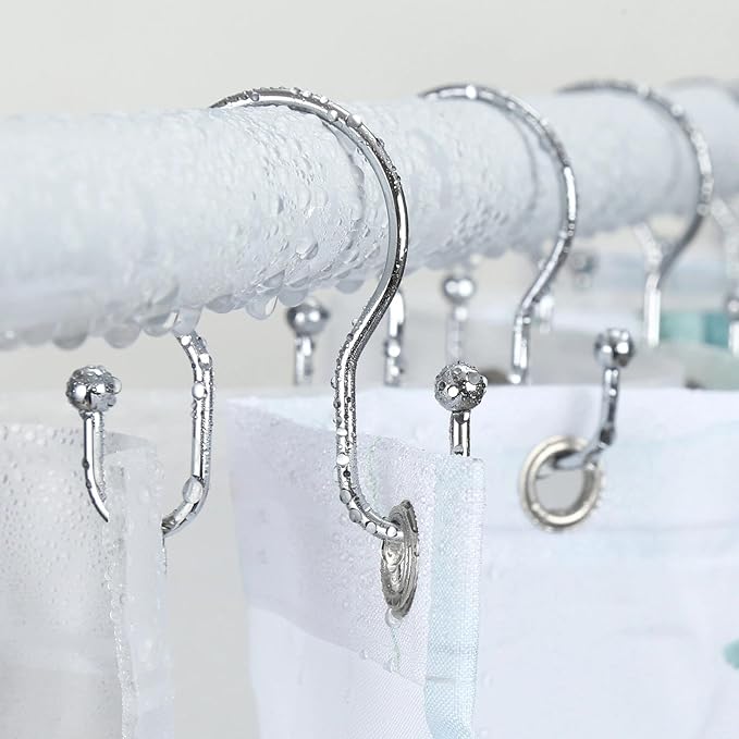 Goowin Shower Curtain Hooks, 12 Pcs Shower Curtain Rings, Stainless Steel Shower Curtain Hangers, Metal Shower Curtain Hooks Rings Rust Proof, Minimalist Shower Hooks for Shower Curtain, Chrome