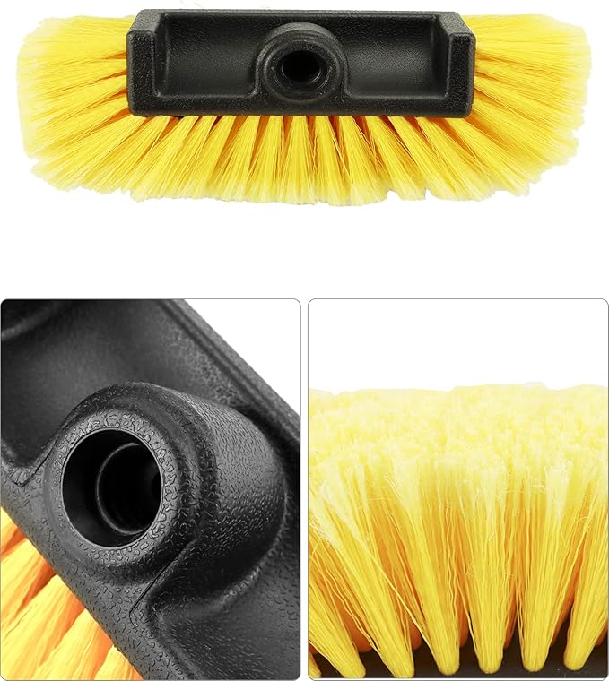 QWORK 10in Car Wash Brush Head with Soft Bristle, for Cleaning Decks, Trucks, Car, RV, Boats, Home Siding, Camper, Yellow