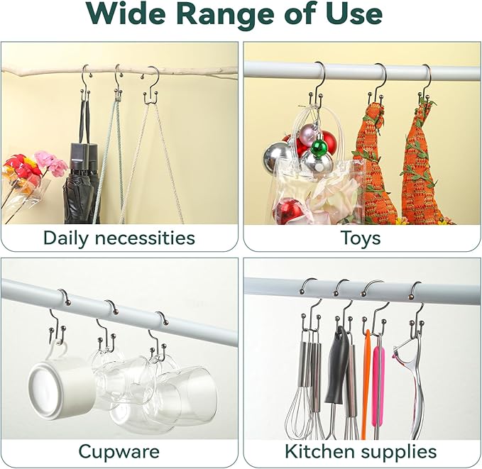 24 Pcs Shower Curtain Hooks, Goowin Shower Curtain Rings, Durable Rust Proof Black Shower Curtain Hooks, Shower Rings for Curtain, Double Glide Shower Hooks for Shower Curtain Rods, Bronze