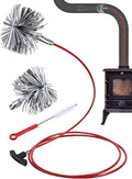Feekoon Pellet Stove Cleaning Kit, 10 FT Flexible Steel Rod with 3" & 4" Brush Head, Flue Detail Cleaner, Pellet Stove Accessories for Vent Pipes Cleaning - Reduce Buildup & Improve Airflow