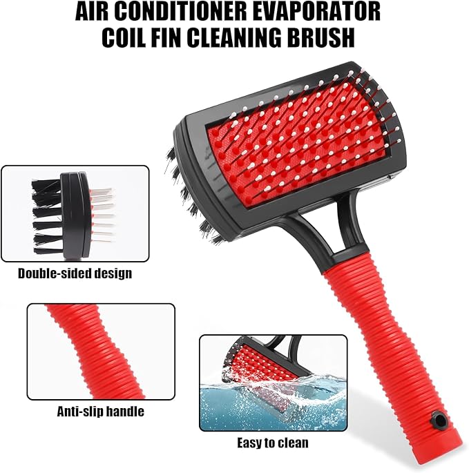 2pcs Air Conditioner Condenser Cleaning Tools, Double-Sided AC Evaporator Coil Fin Cleaning Brush & Stainless Steel AC Fin Comb for HVAC System Refrigerator Evaporator Radiator Condenser