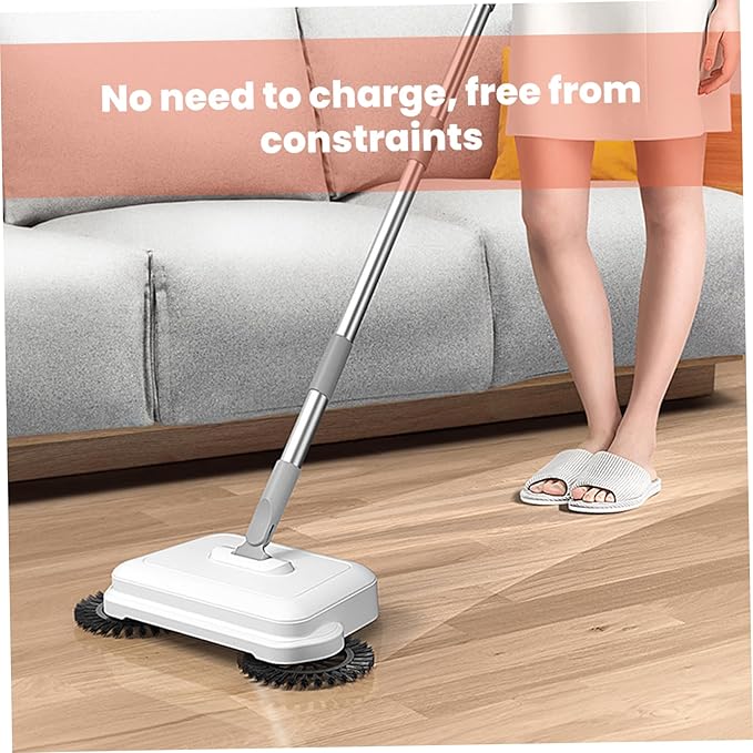 Floor Sweeper, 2-in-1 360° Rotating Hand Push Sweeper with Long Handle, High-Efficiency Manual Carpet & Hard Floor Cleaning Tool for Home & Office.