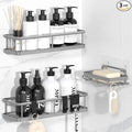 YASONIC Shower Caddy Adhesive, No Drill Bathroom Shower Organizers, with Removable Hooks and Soap Holder, Rust Proof Shower Shelves, Wall-Mounted Shower Holder, 3 Pack, Grey